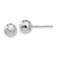 14K White Gold Polished Diamond Cut 7MM Ball Post Earrings-H1015