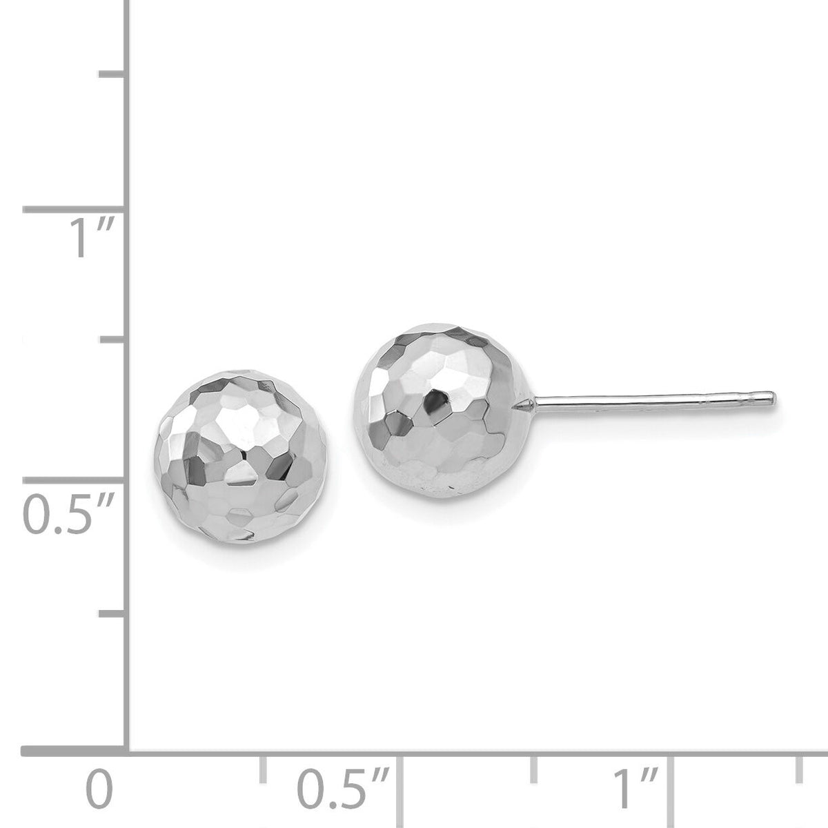 14K White Gold Polished Diamond Cut 8MM Ball Post Earrings-H1016
