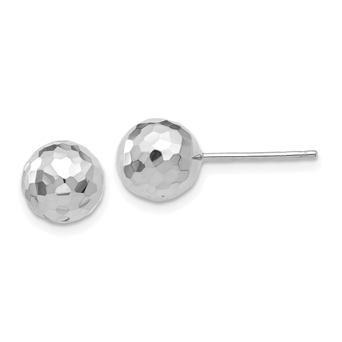 14K White Gold Polished Diamond Cut 8MM Ball Post Earrings-H1016