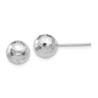 14K White Gold Polished Diamond Cut 8MM Ball Post Earrings-H1016
