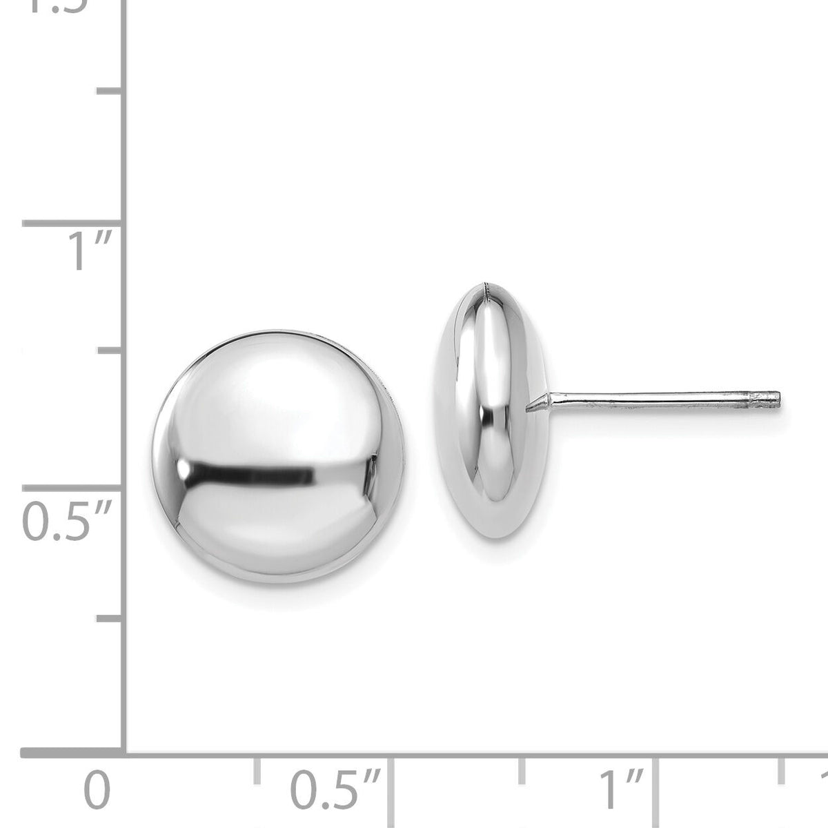 14k White Polished 12mm Button Post Earrings-H1029