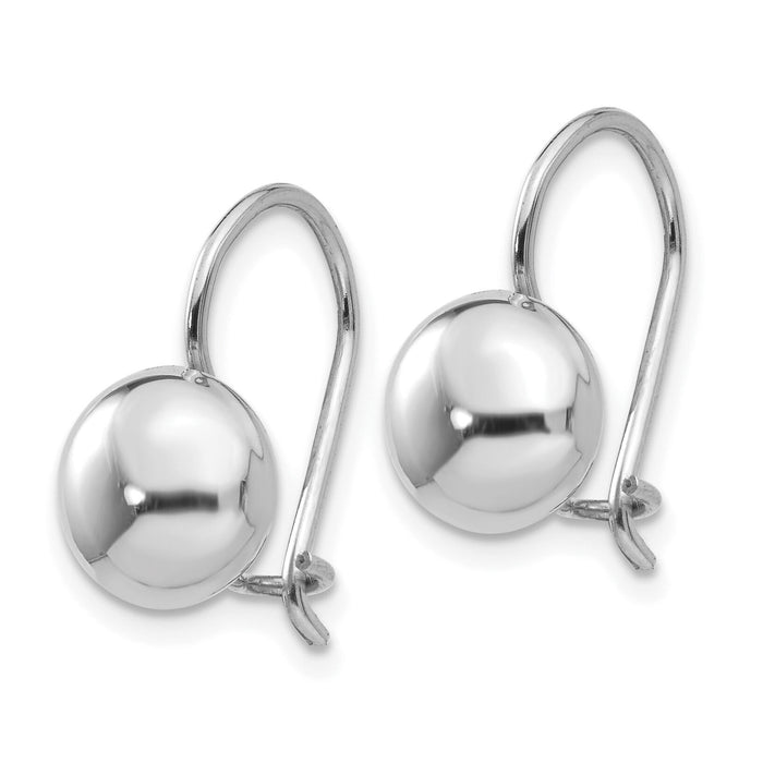 14k White Polished 8mm Button Kidney Wire Earrings-H1032
