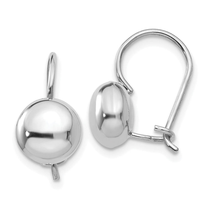 14k White Polished 8mm Button Kidney Wire Earrings-H1032