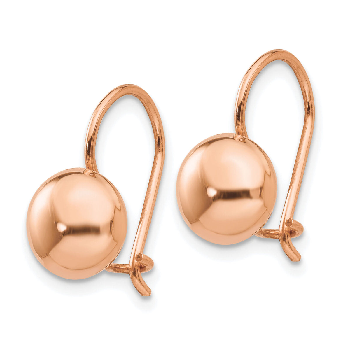 14k Rose Polished 8mm Button Kidney Wire Earrings-H1033