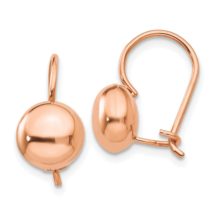 14k Rose Polished 8mm Button Kidney Wire Earrings-H1033