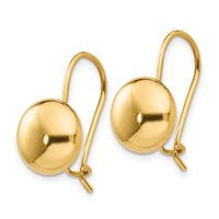 14k Polished 10.5mm Button Kidney Wire Earrings-H1034