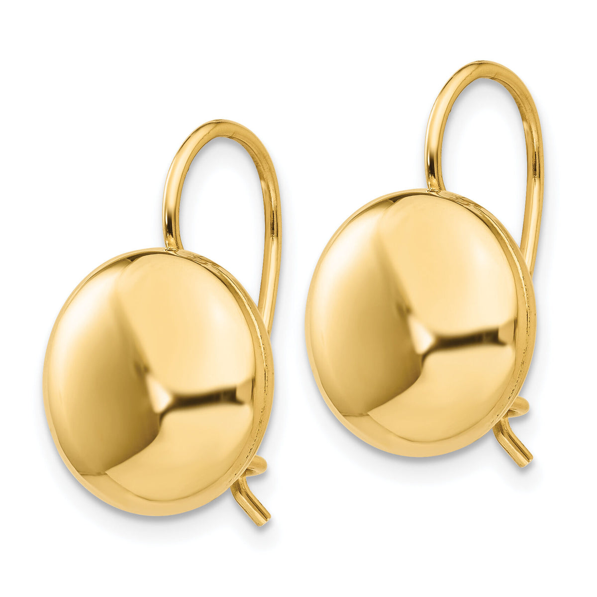 14k Polished 12mm Button Kidney Wire Earrings-H1037