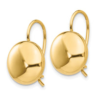 14k Polished 12mm Button Kidney Wire Earrings-H1037