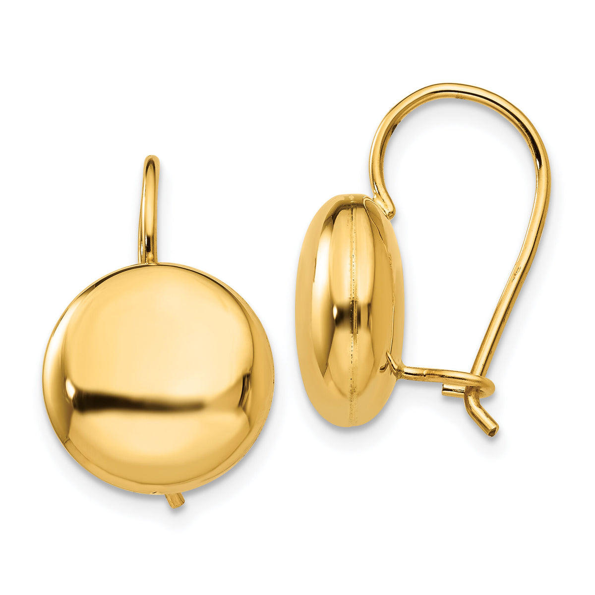 14k Polished 12mm Button Kidney Wire Earrings-H1037