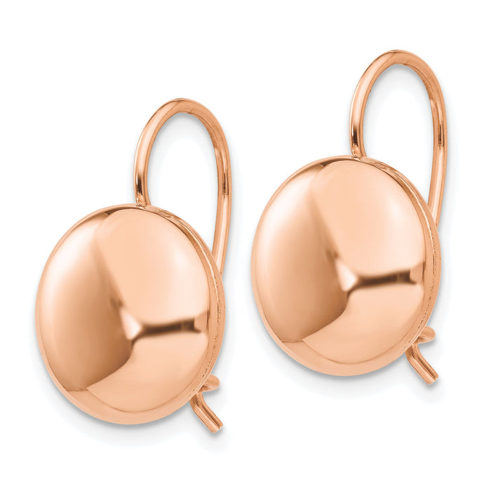 14k Rose Polished 12mm Button Kidney Wire Earrings-H1039