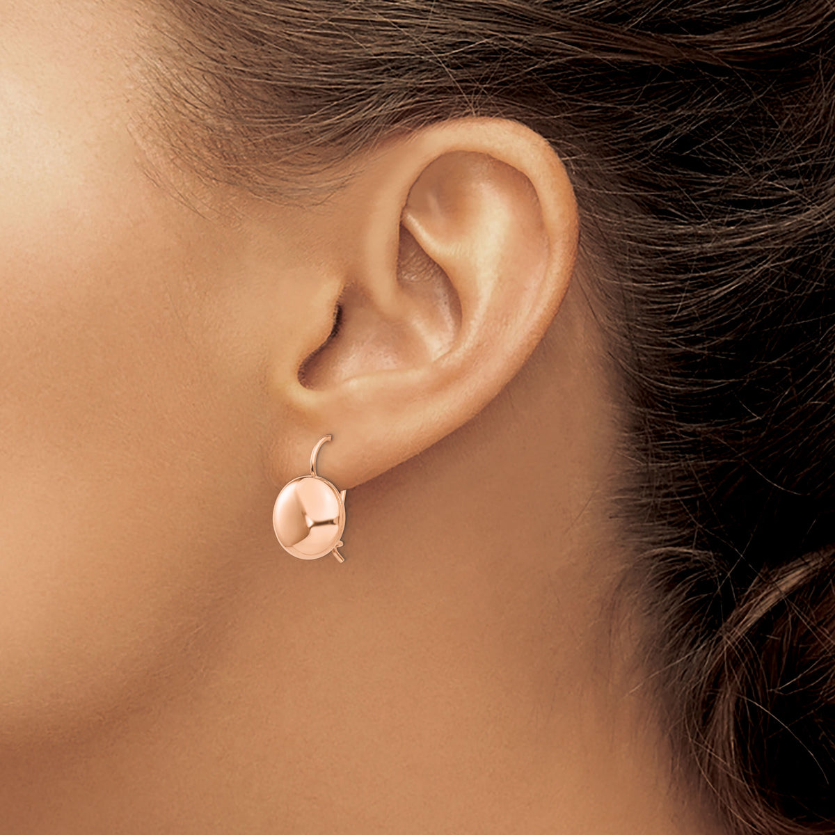 14k Rose Polished 12mm Button Kidney Wire Earrings-H1039