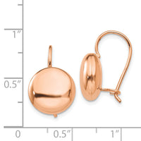 14k Rose Polished 12mm Button Kidney Wire Earrings-H1039