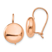 14k Rose Polished 12mm Button Kidney Wire Earrings-H1039