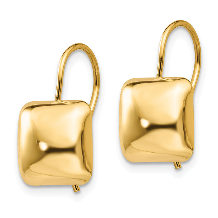 14k Polished 9.5mm Puffed Square Kidney Wire Earrings-H1040