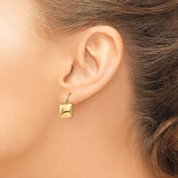 14k Polished 9.5mm Puffed Square Kidney Wire Earrings-H1040