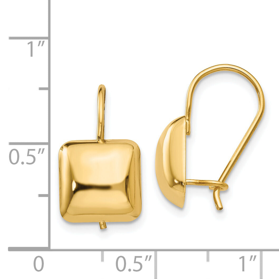 14k Polished 9.5mm Puffed Square Kidney Wire Earrings-H1040