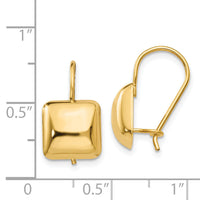 14k Polished 9.5mm Puffed Square Kidney Wire Earrings-H1040