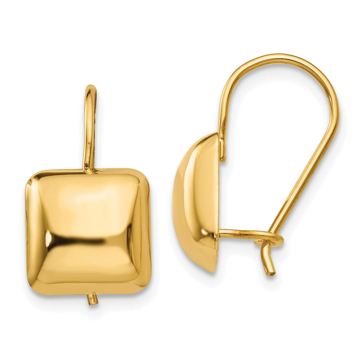 14k Polished 9.5mm Puffed Square Kidney Wire Earrings-H1040