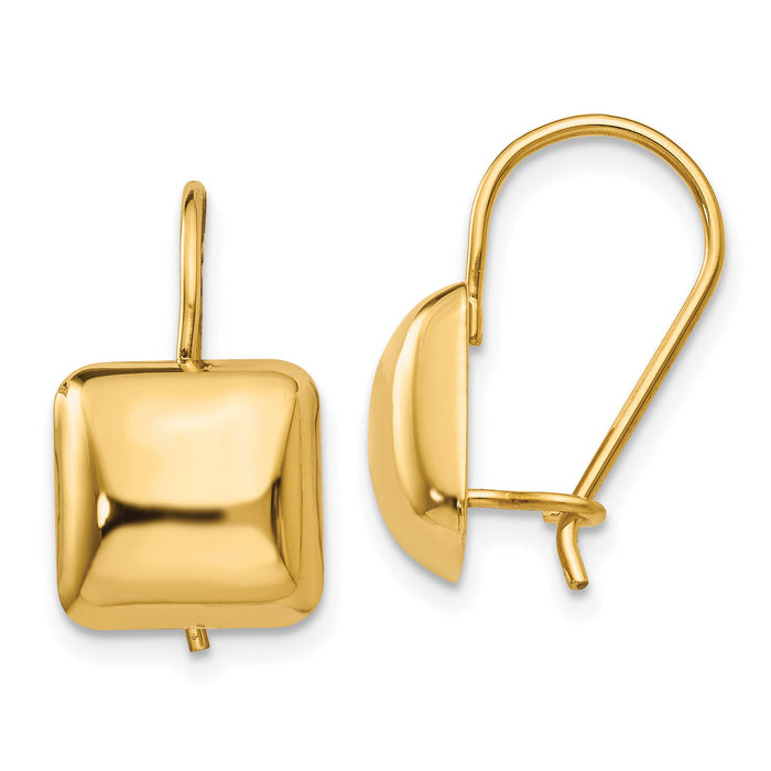 14k Polished 9.5mm Puffed Square Kidney Wire Earrings-H1040