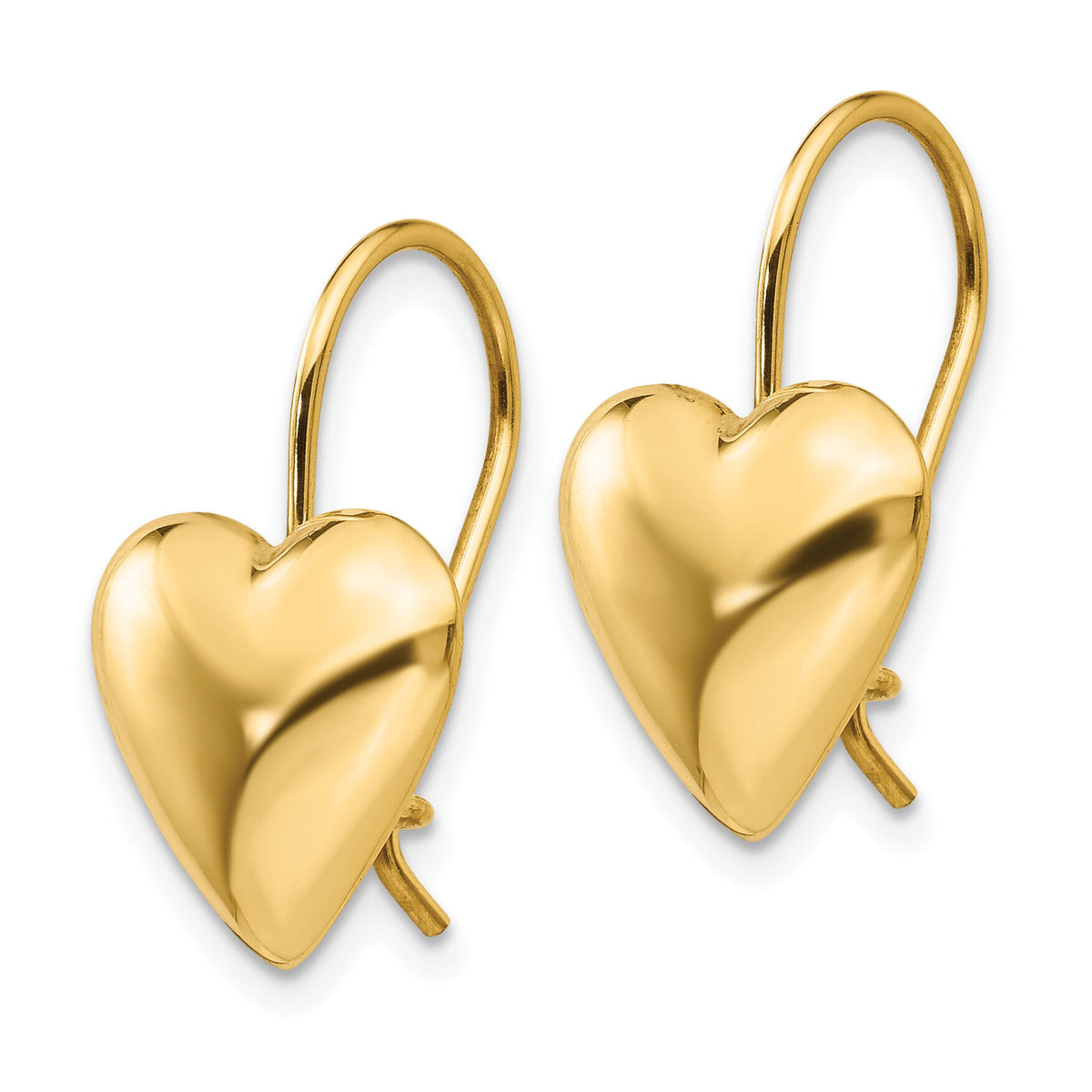14k Polished 11.5mm Puffed Heart Kidney Wire Earrings-H1042