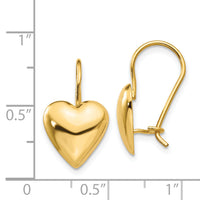 14k Polished 11.5mm Puffed Heart Kidney Wire Earrings-H1042