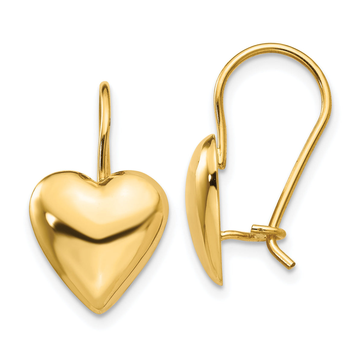 14k Polished 11.5mm Puffed Heart Kidney Wire Earrings-H1042