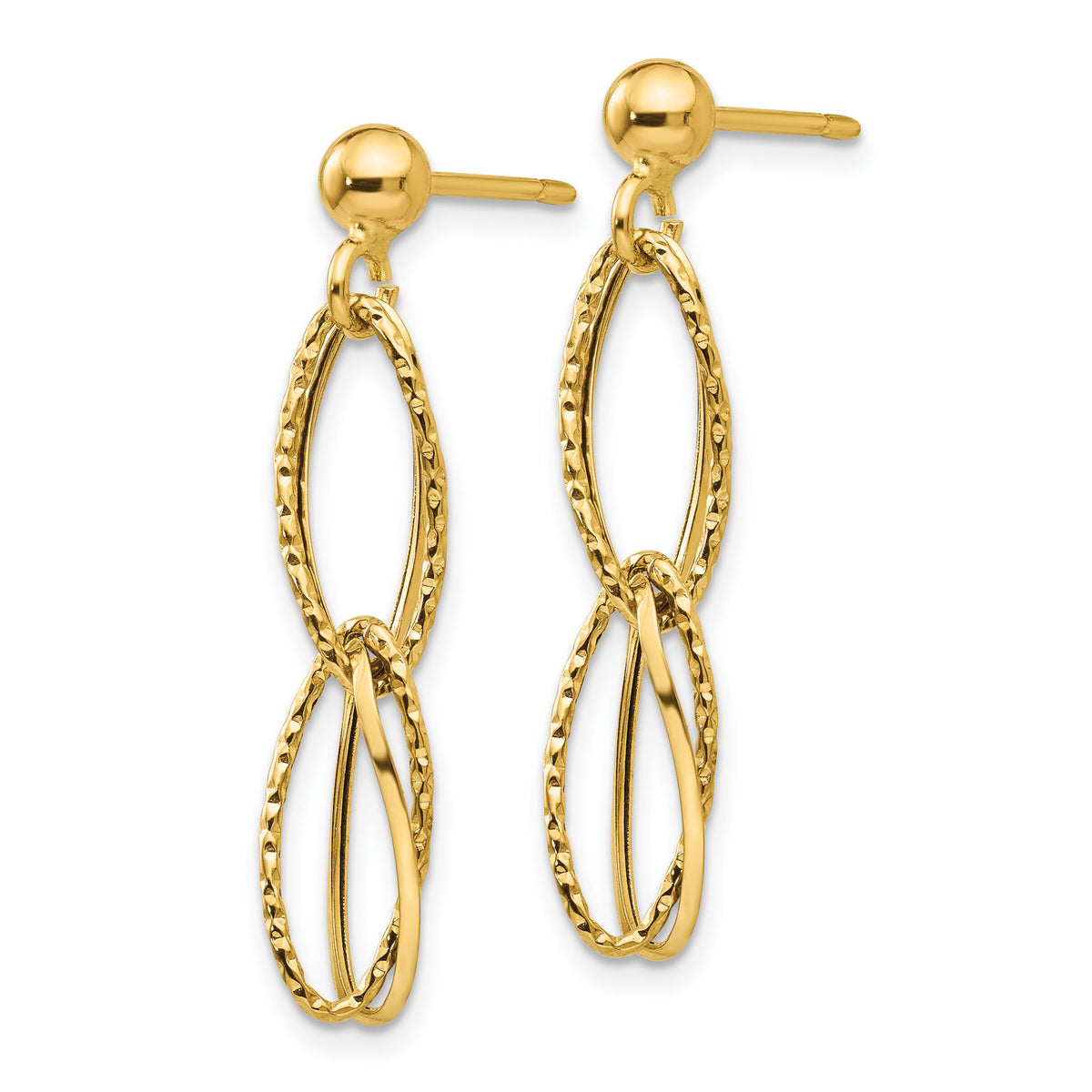 14k Gold Polished Textured Post Dangle Earrings-H1056