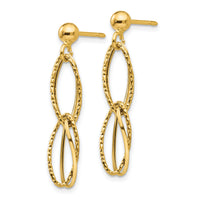 14k Gold Polished Textured Post Dangle Earrings-H1056