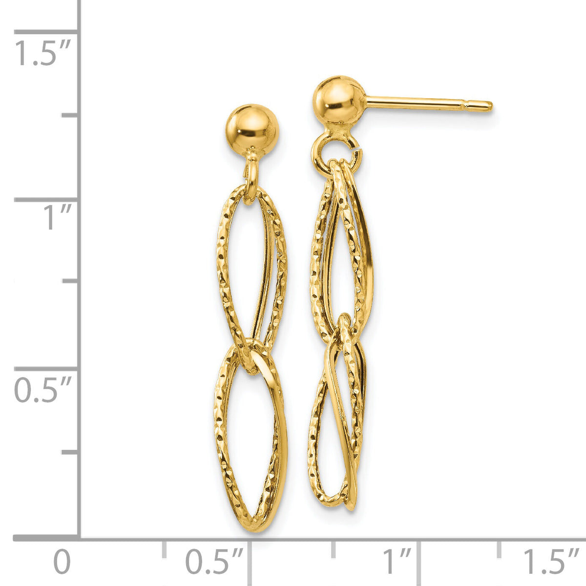 14k Gold Polished Textured Post Dangle Earrings-H1056