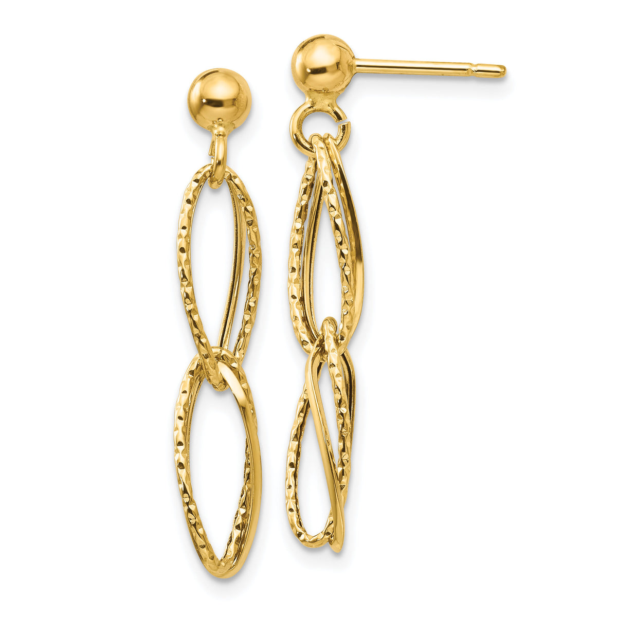 14k Gold Polished Textured Post Dangle Earrings-H1056