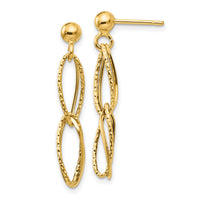 14k Gold Polished Textured Post Dangle Earrings-H1056