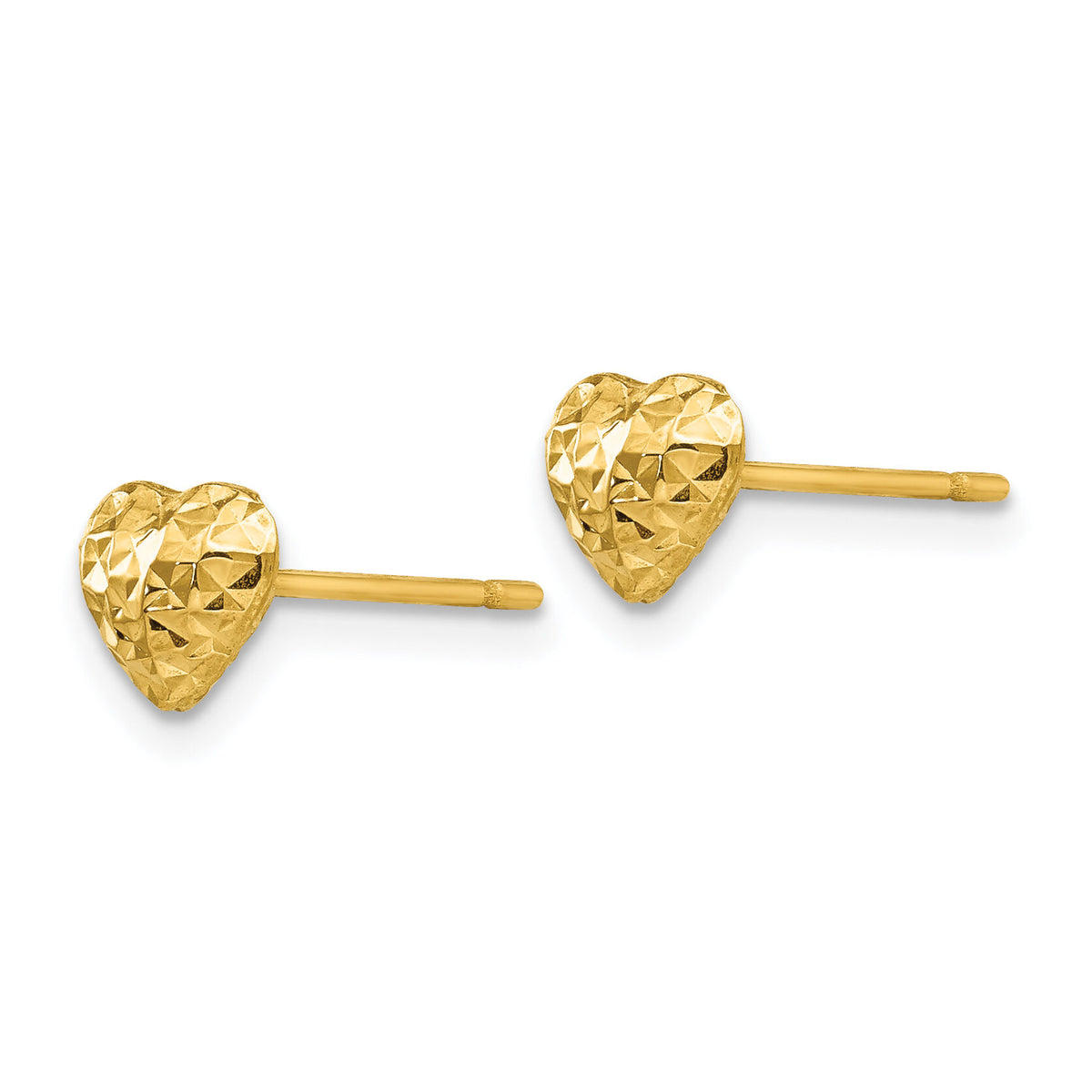 14K Diamond Cut Puffed Heart Post Stud Earrings-H1066