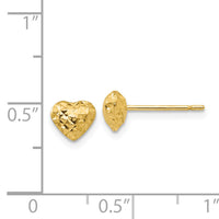 14K Diamond Cut Puffed Heart Post Stud Earrings-H1066