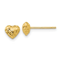14K Diamond Cut Puffed Heart Post Stud Earrings-H1066