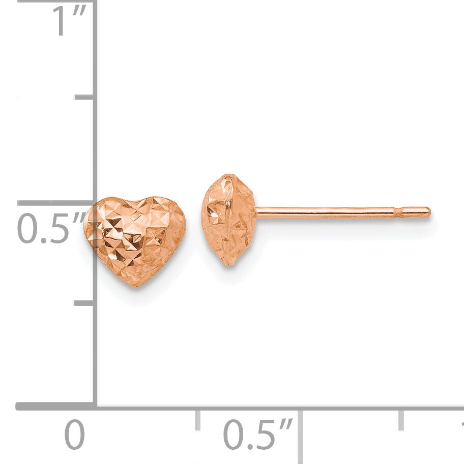 14K Rose Gold Diamond Cut Puffed Heart Post Stud Earrings-H1066R