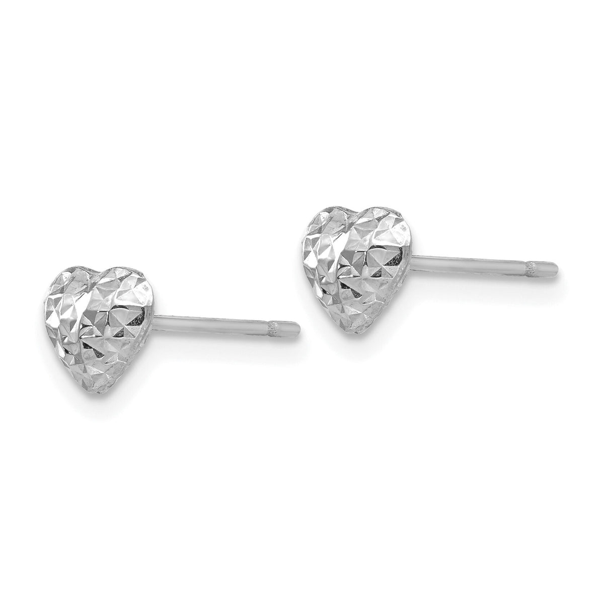 14K White Gold Diamond Cut Puffed Heart Post Stud Earrings-H1066W