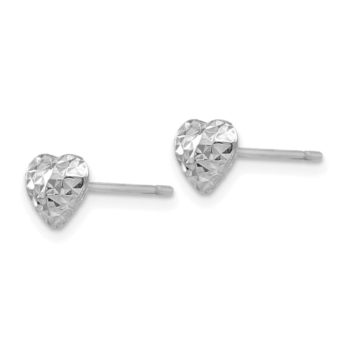 14K White Gold Diamond Cut Puffed Heart Post Stud Earrings-H1066W