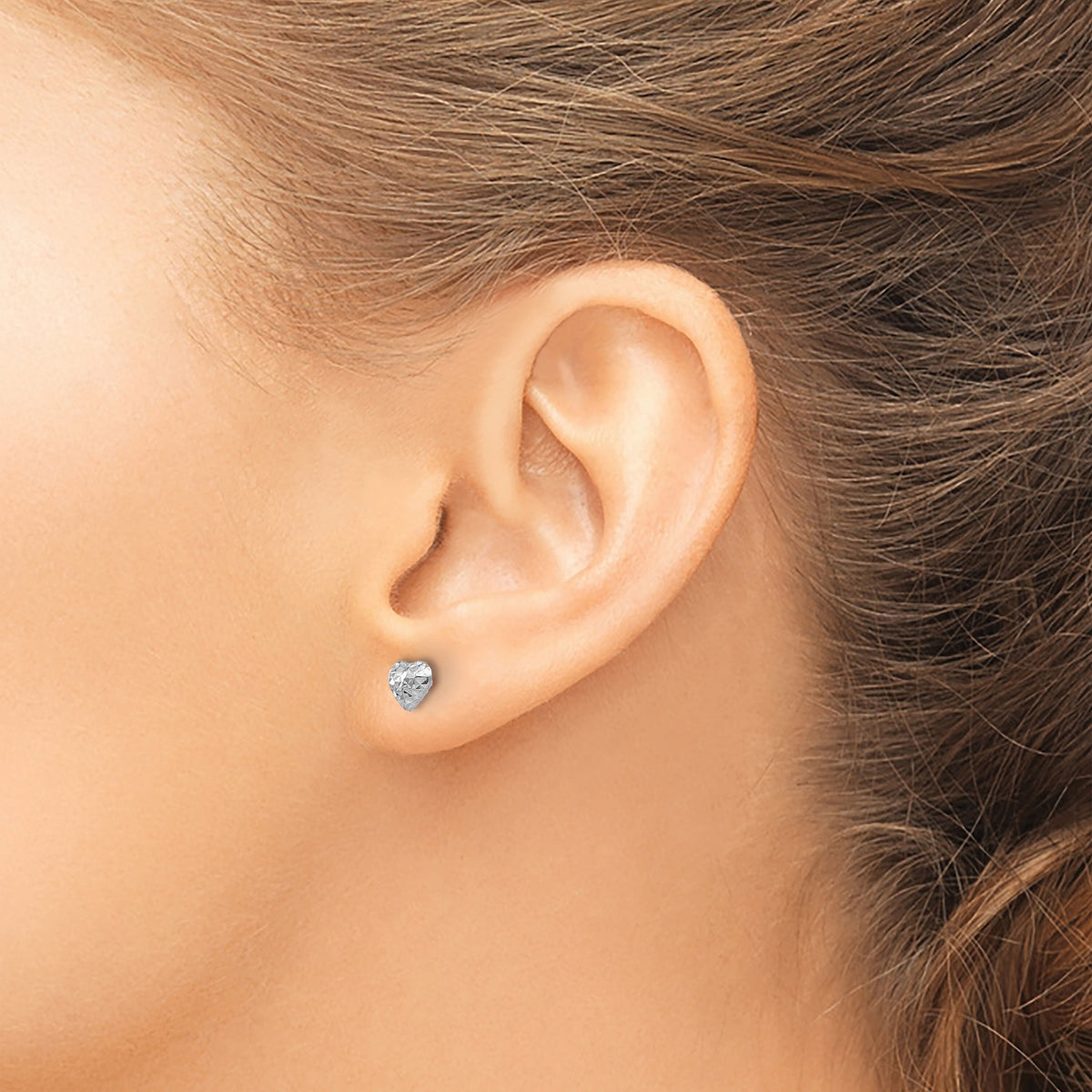 14K White Gold Diamond Cut Puffed Heart Post Stud Earrings-H1066W