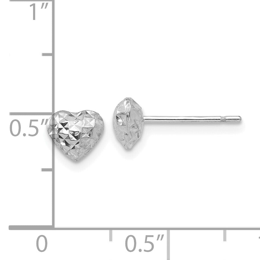 14K White Gold Diamond Cut Puffed Heart Post Stud Earrings-H1066W