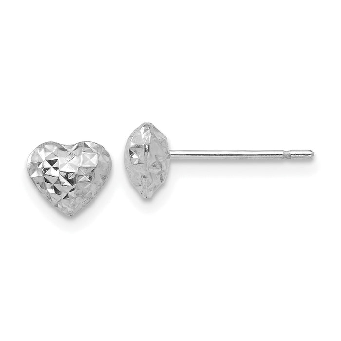 14K White Gold Diamond Cut Puffed Heart Post Stud Earrings-H1066W