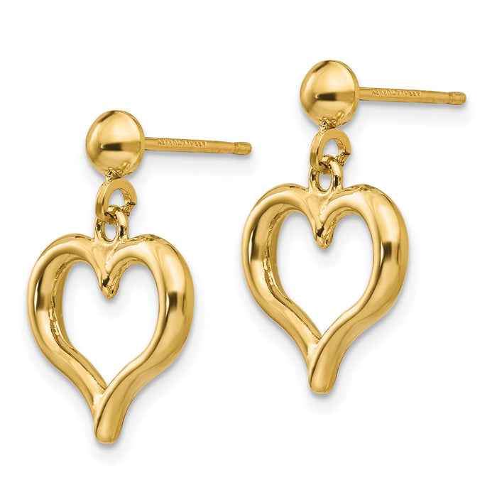 14K Gold Polished Heart Post Dangle Earrings-H1071