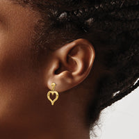 14K Gold Polished Heart Post Dangle Earrings-H1071