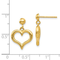 14K Gold Polished Heart Post Dangle Earrings-H1071