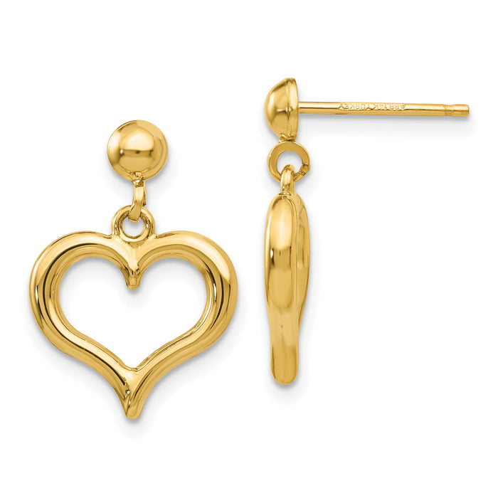 14K Gold Polished Heart Post Dangle Earrings-H1071