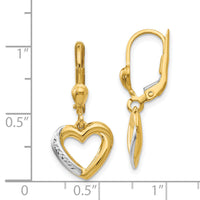 14K and Rhodium Textured and Polished Heart Leverback Earring-H1074