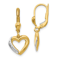 14K and Rhodium Textured and Polished Heart Leverback Earring-H1074
