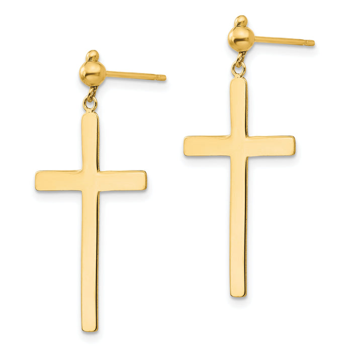 14K Cross Dangle Post Earrings-H1086