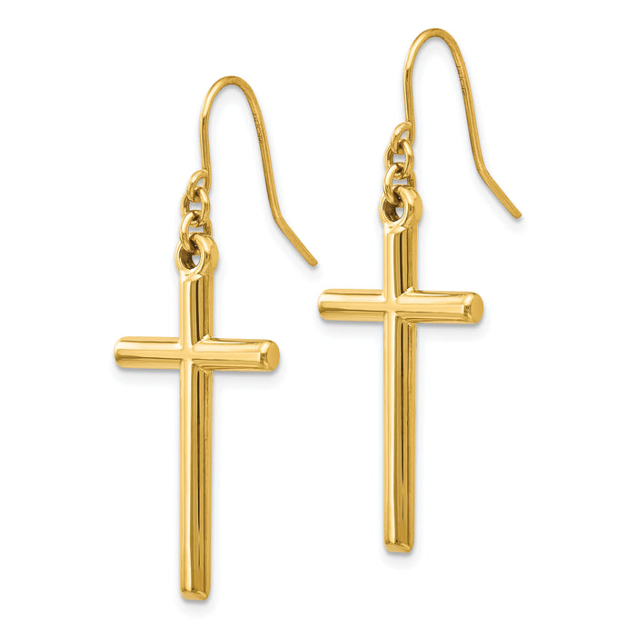 14k Cross Shepherd Hook Dangle Earrings-H1087