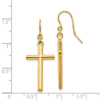 14k Cross Shepherd Hook Dangle Earrings-H1087