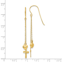 14K Ropa Chain Puffed Heart and Diamond Cut Cross Dangle Earrings-H1088